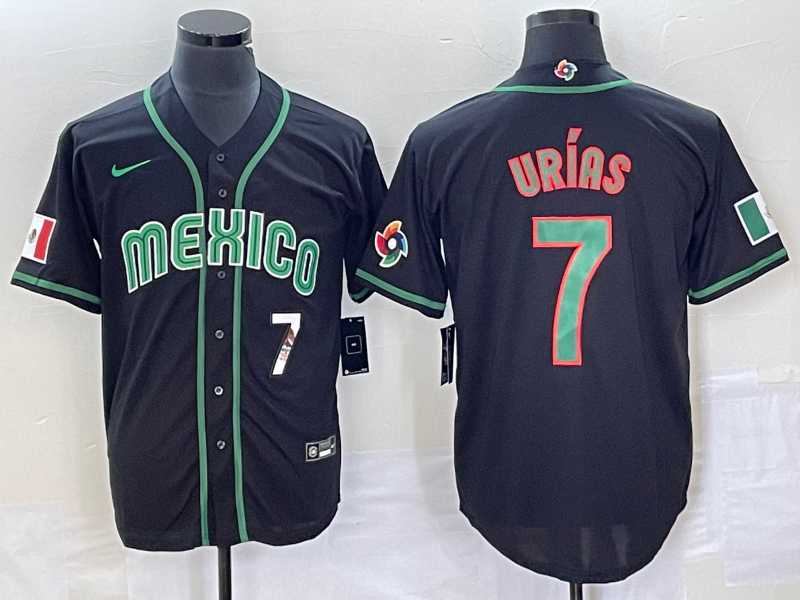 Mens Mexico Baseball #7 Julio Urias Number 2023 Black World Classic Stitched Jersey1